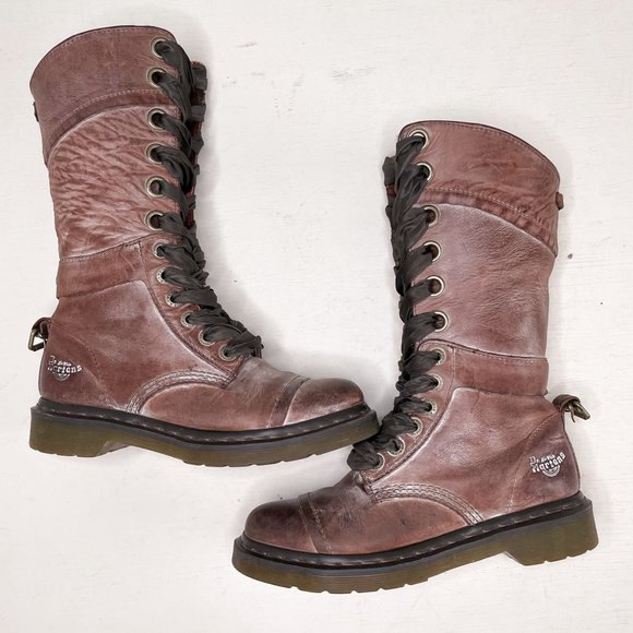 Dr. Martens Brown Distressed Leather Triumph Tall Lace Up Fold Over Boot Size 7 - Picture 8 of 12